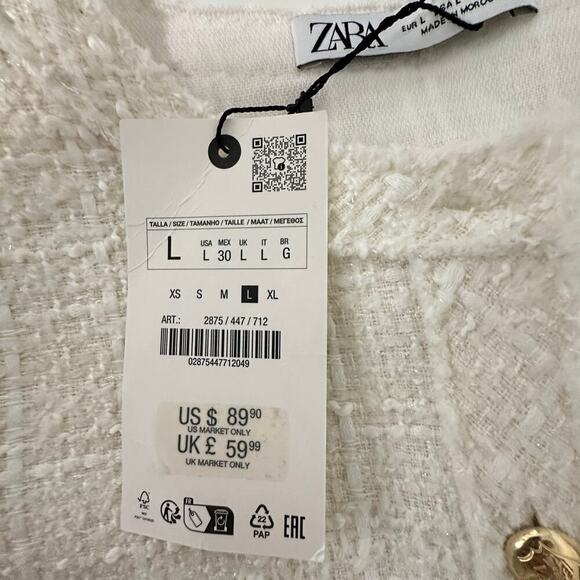 NWTs Zara Tweed Short Structured Dress with Gold Buttons ZW Collection (L) - Picture 13 of 14